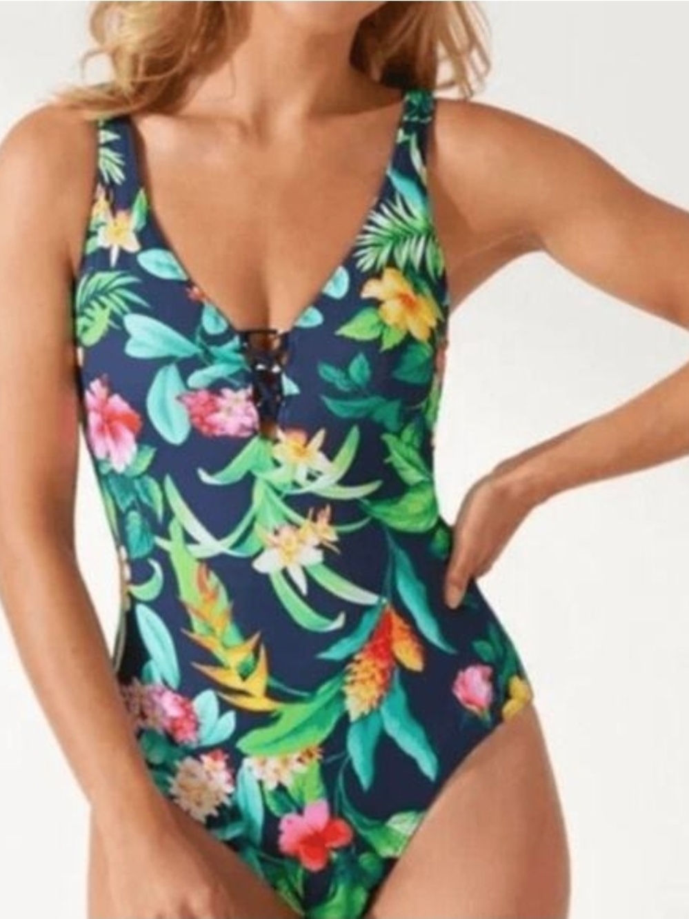 Tommy Bahama Navy Tropical Floral Reversible One-Piece Swimsuit